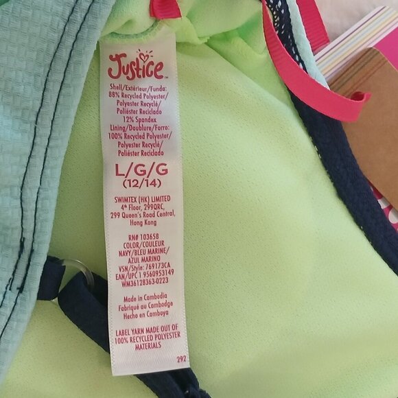 NWT Justice Girls UPF 50 Bikini Size Blue & Green 12-14 - Picture 3 of 4